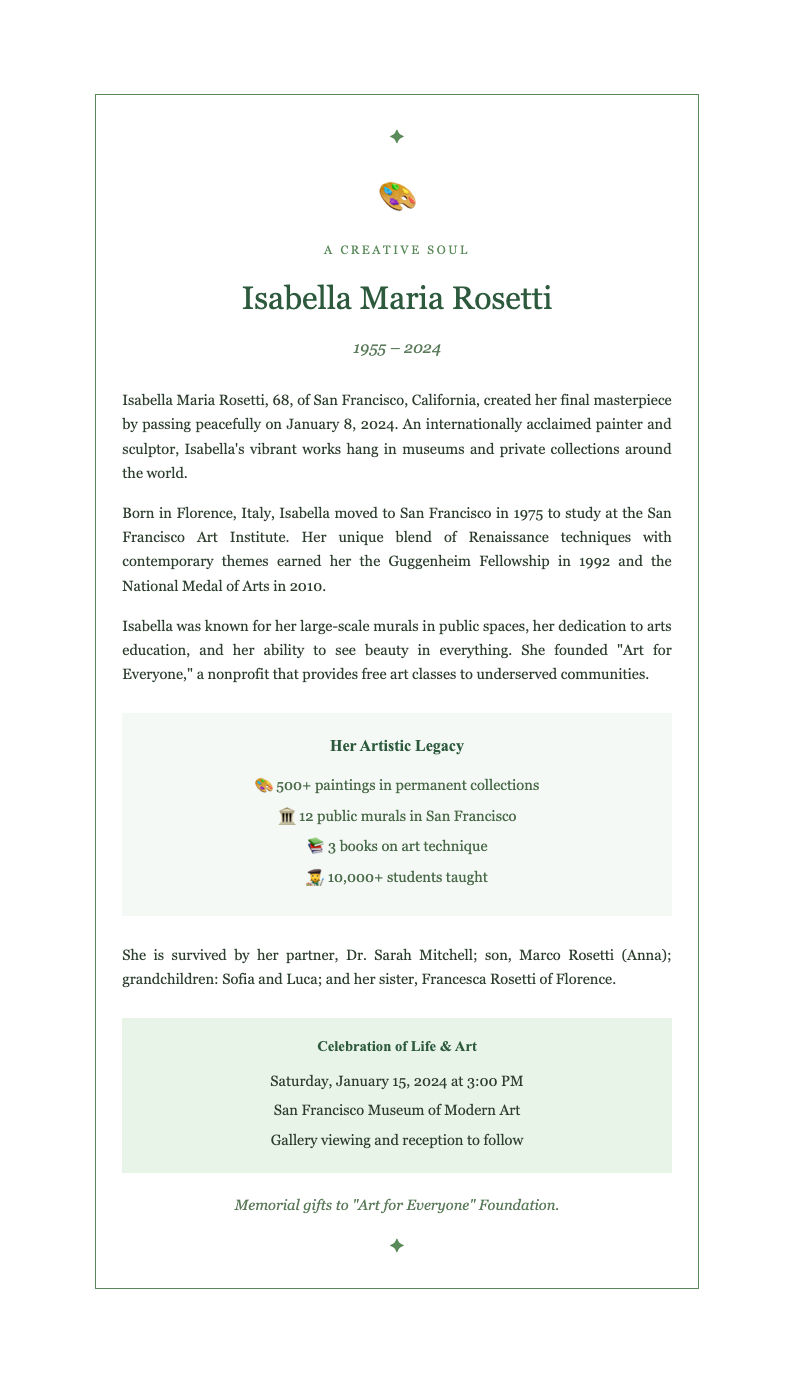 Artistic creative tribute